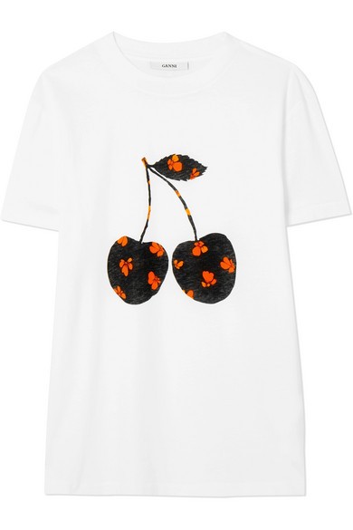 GANNI - Harway Printed Stretch-cotton Jersey T-shirt - White | NET-A-PORTER (US)