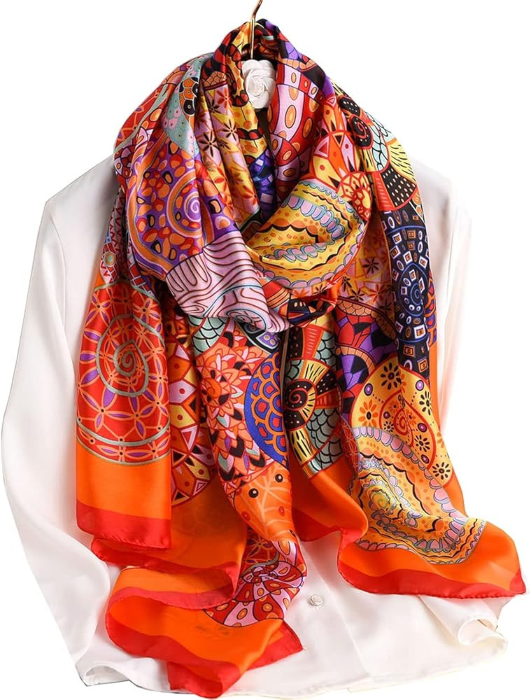 Fashion Scarves Scarf 100% Silk Feeling Scarf Silk Like Scarves Long Lightweight Sunscreen Shawls... | Amazon (US)