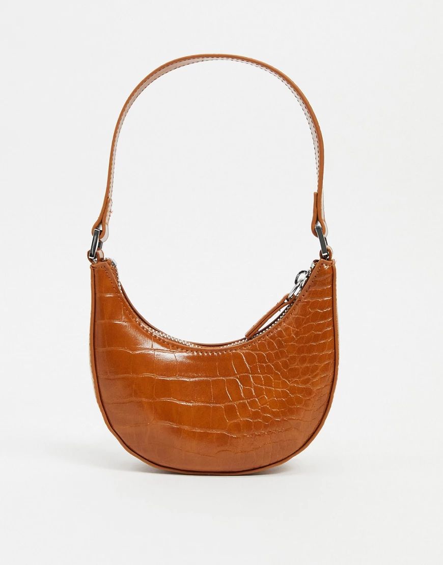 Monki Yoyo croc print mini shoulder bag in brown | ASOS (Global)