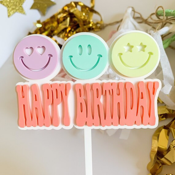 Smiley Face Birthday Cake Topper - Etsy | Etsy (US)