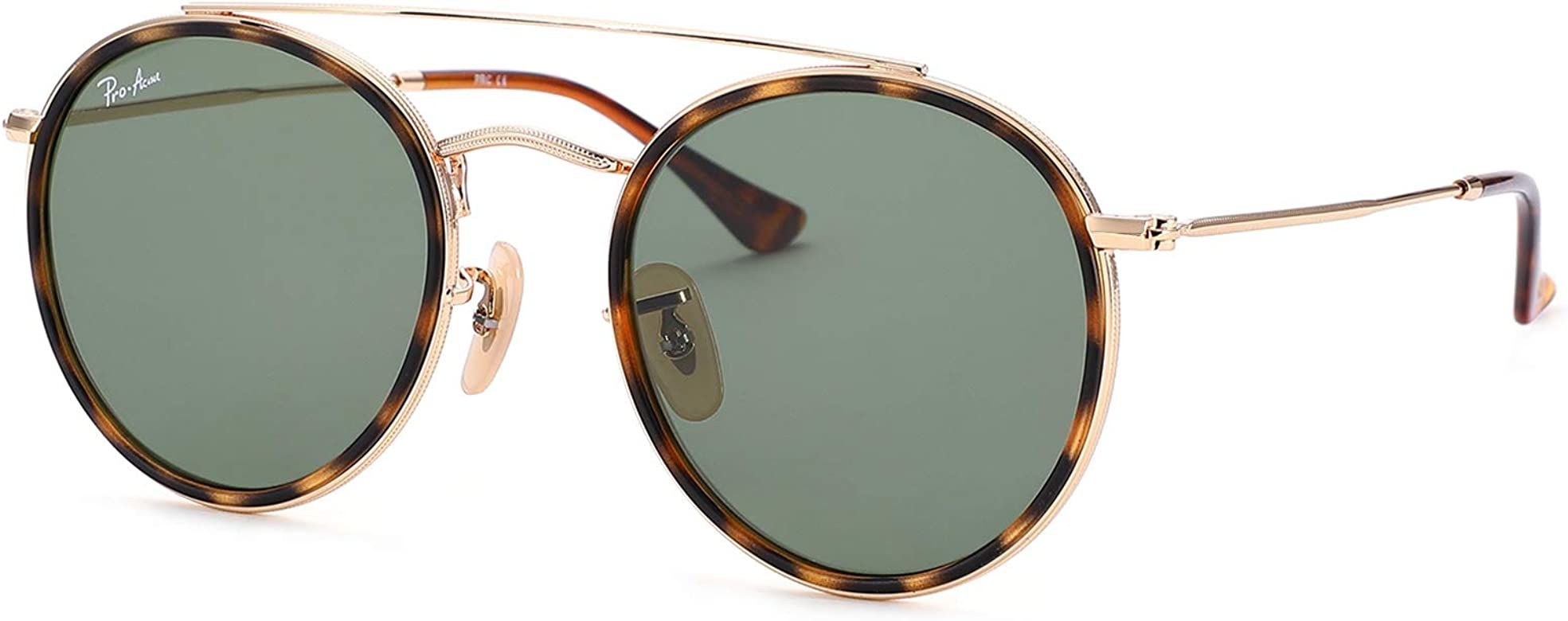 Pro Acme Double Bridge Round Sunglasses for Women Men 100% Real Glass Lens | Amazon (US)