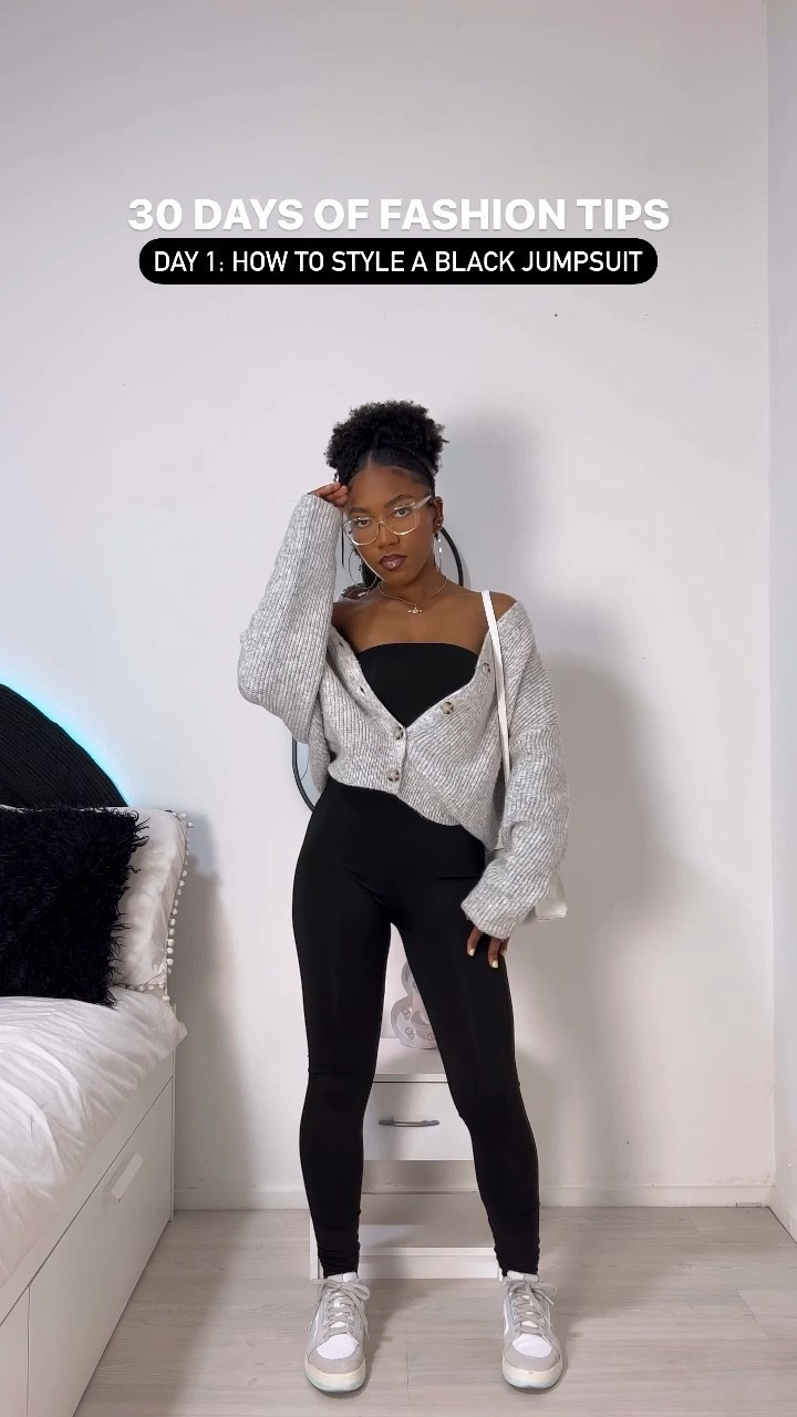 30 DAYS OF FASHION TIPS. day 1: how to style a black jumpsuit🔌.

a black jumpsuit is a must in your wardrobe. it's so easy to just throw on, and allows you to combine with jackets, cardigans, blouses and much more. such a staple piece for those cold summer nights and chilly fall days.

30 days of fashion tips. 30 days of summer outfits. Casual outfits. Fall outfits. Cozy weather outfit. Black long jumpsuit. SHEIN jumpsuit. Comfortable jumpsuit. Black jumpsuit. Grey cardigan. Fall cardigan. PUMA sneakers. White bag. Silver accessories. Clear sunglasses. Black and grey outfit. Neutral outfit. Black outfit. Jumpsuit. Petite jumpsuit. 

#LTKFind #LTKstyletip #LTKeurope