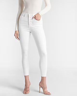 High Waisted White Button Fly Cropped Skinny Jeans | Express