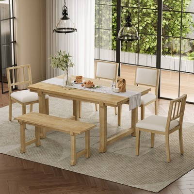 Whisen 6-Piece Farmhouse Dining Table Sets, Kitchen Wood Dining Set Furniture for 6, Rectangle Dining Table and 4 Chairs, 1 Bench - Natural | Target