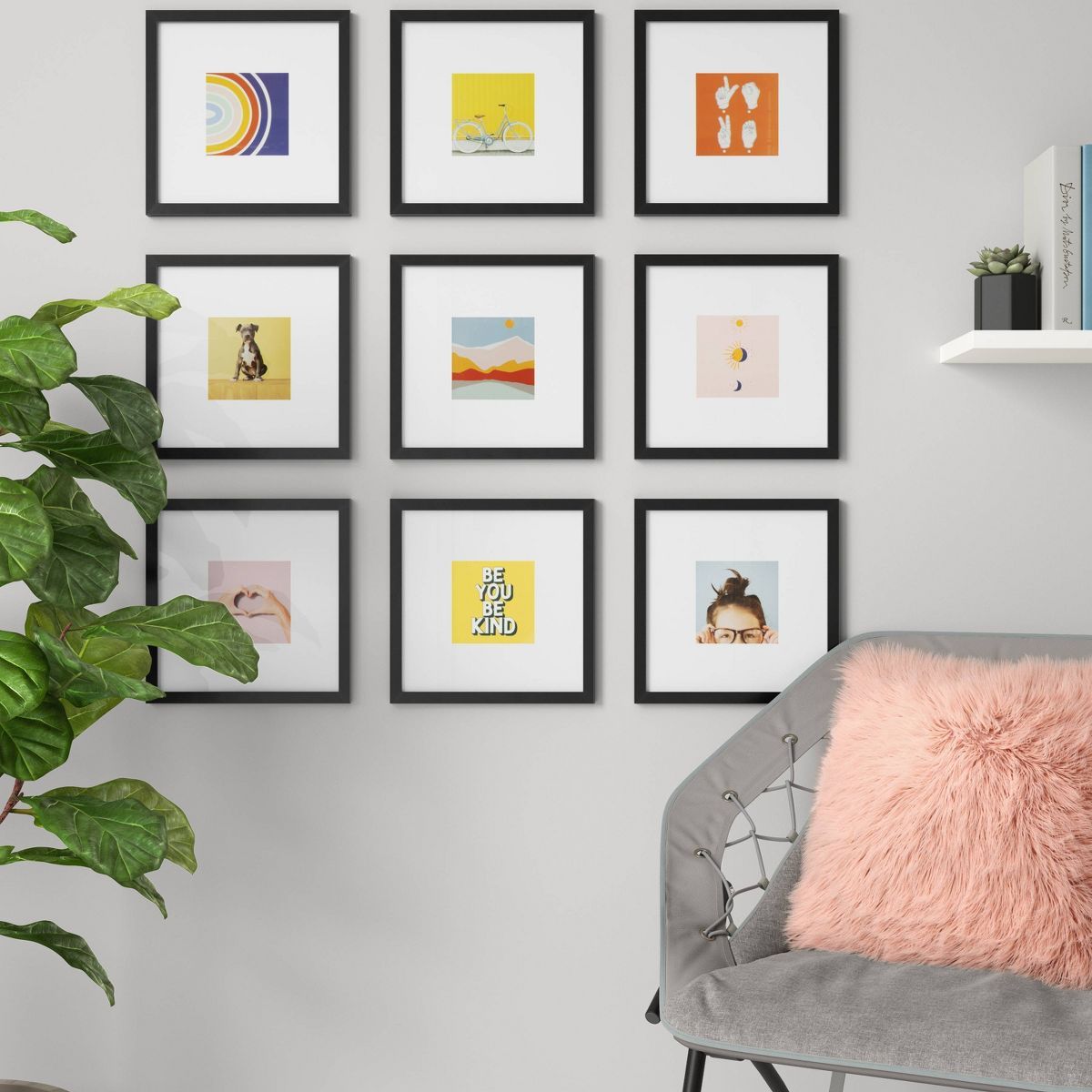 Set of 9 Gallery Frame Set 10" x 10" Matted to 5" x 5" Black - Room Essentials™ | Target