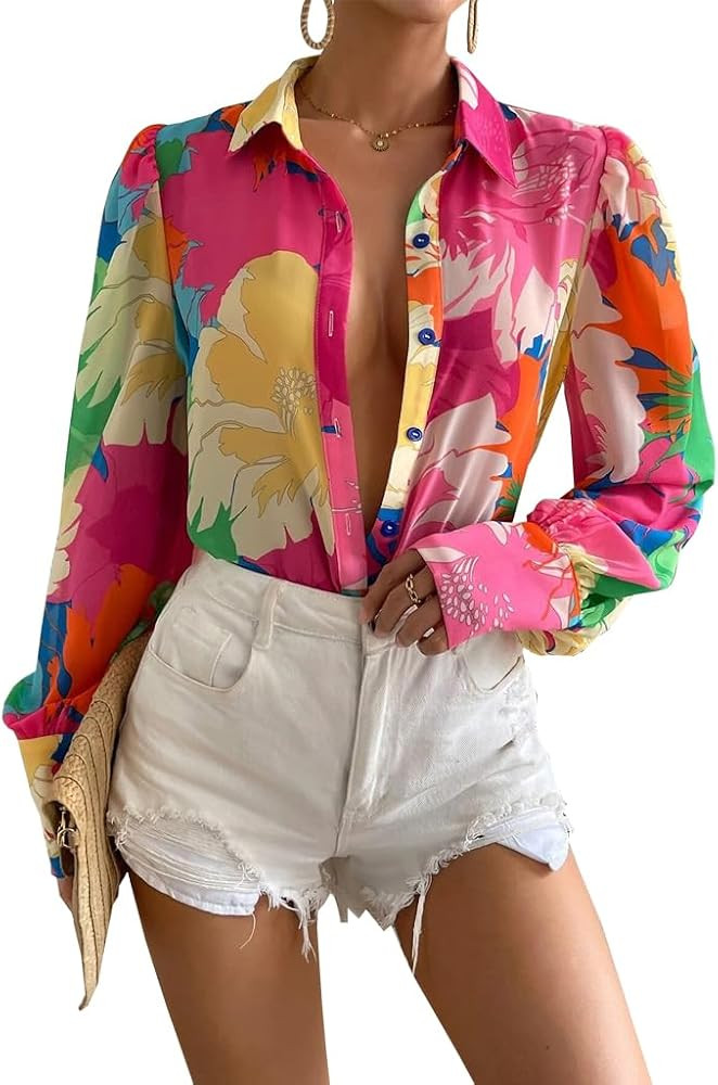 Long Sleeve Blouses for Women Button Down Shirts Dressy Casual Blouse Work Boho Tops 2025 | Amazon (US)