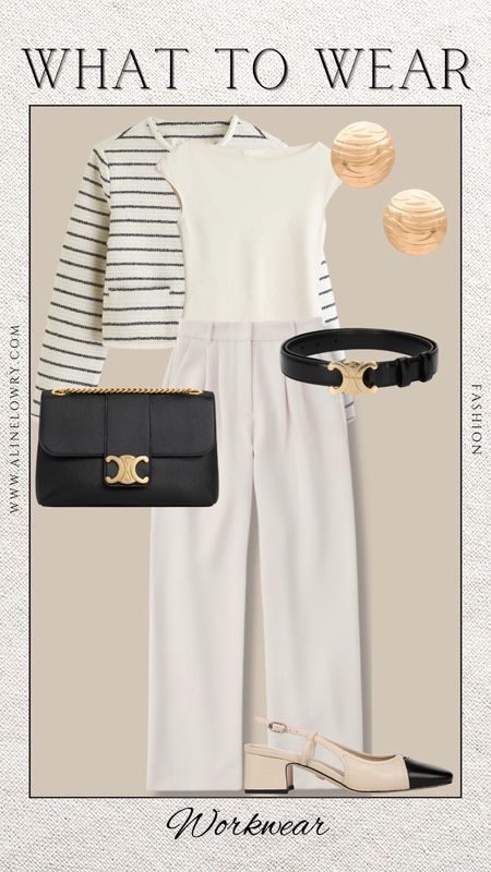What to wear for work, to the office, or to a meeting. Elegant workwear outfit for this spring. Business outfit idea. Stripes, neutral monochromatic outfit. 



#LTKworkwear #LTKstyletip #LTKSeasonal
