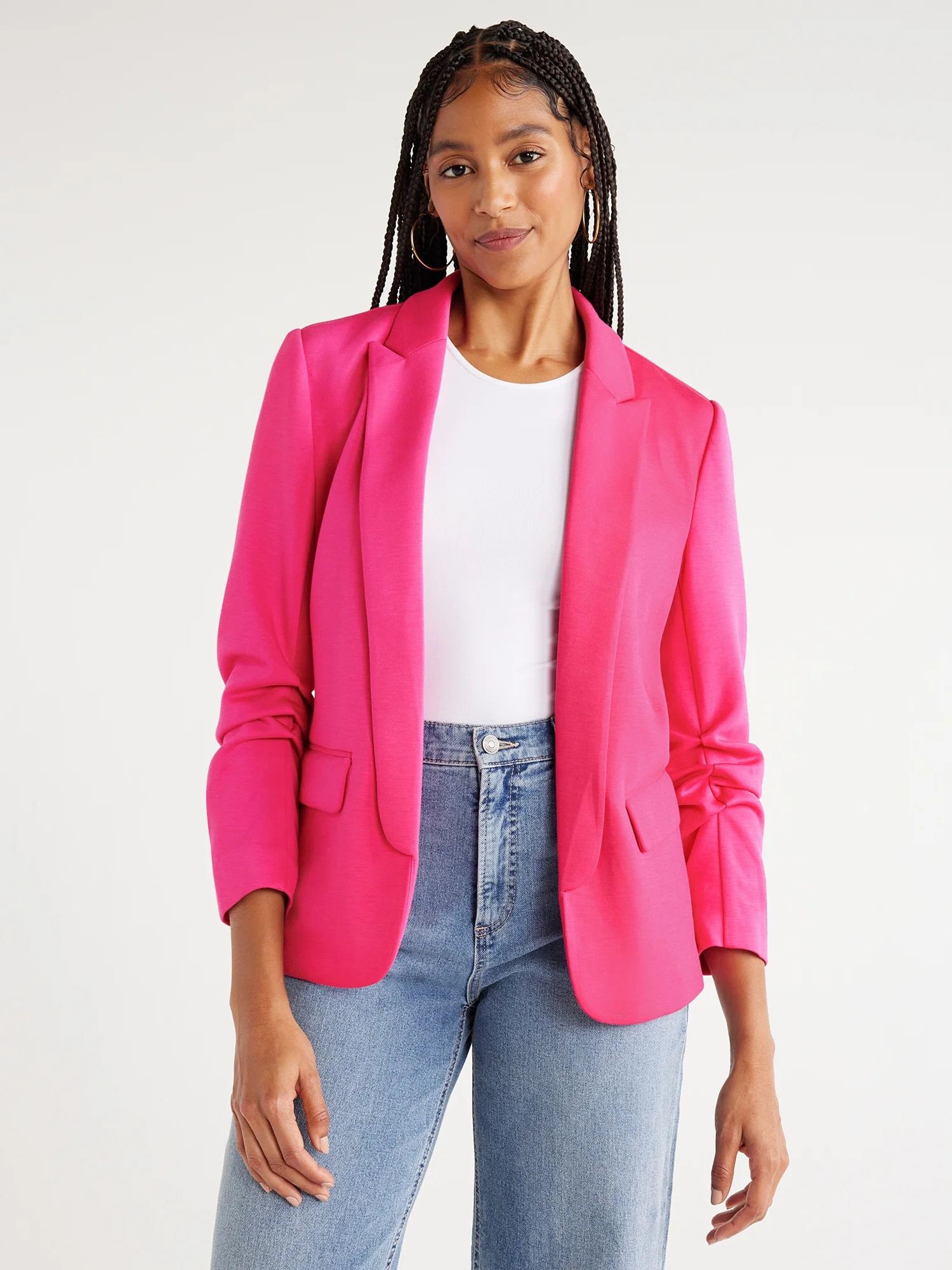 Scoop Women's Relaxed Scuba Knit Blazer with Scrunch Sleeves, Sizes XS-XXL | Walmart (US)