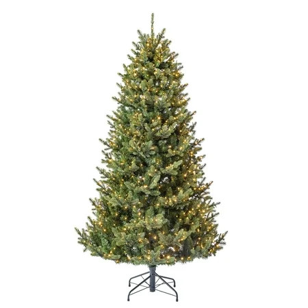 My Texas House 6.5FT Grand Spruce Prelit Green Artificial Christmas Tree with LumaDazzle Color-Changing Twinkle LED Lights and Quick Set® | Walmart (US)