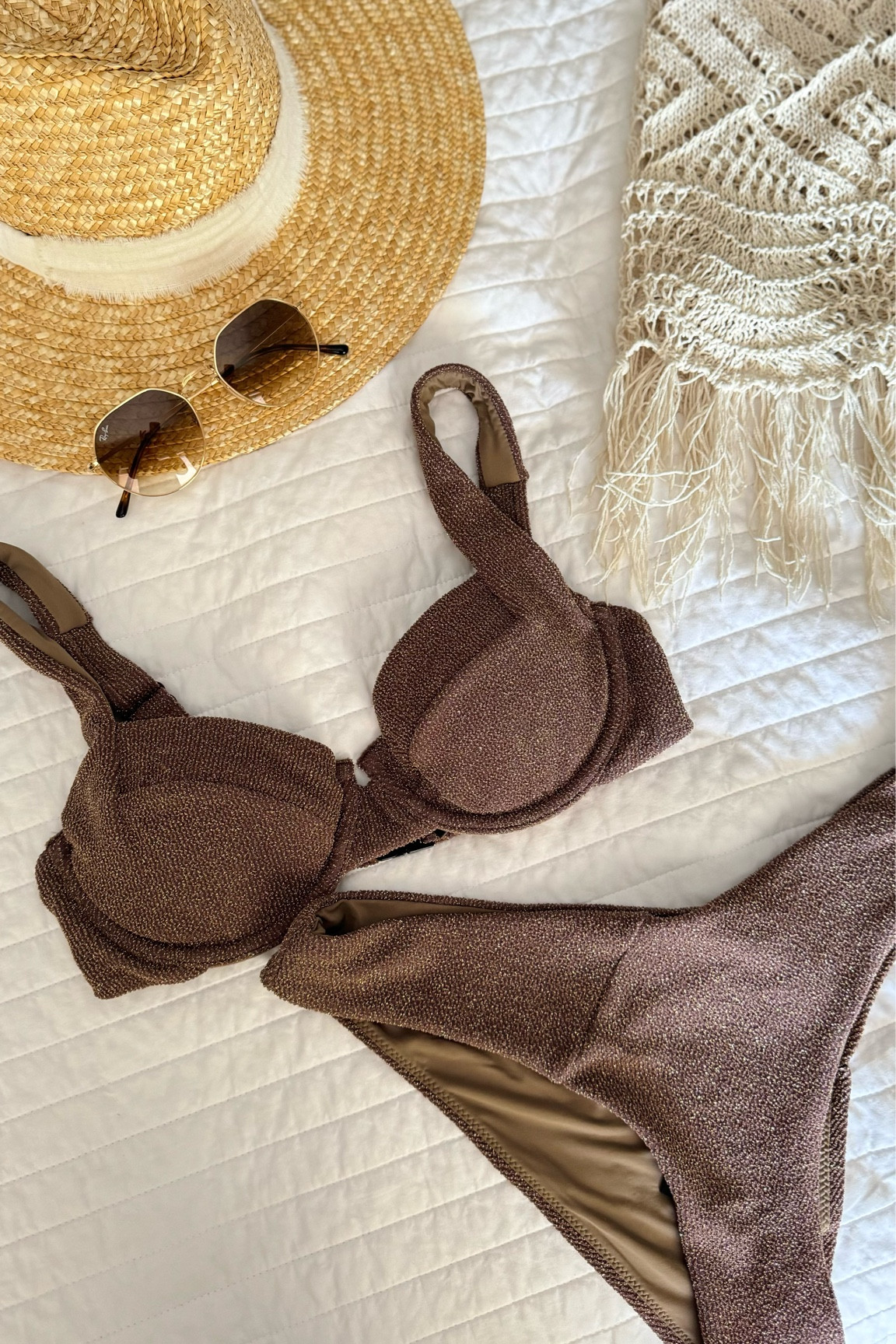 Ready for some sunshine! ☀️ Brought this cutie bikini from @vetchy on spring break- it has a gold shimmer that glistens in the sun ✨ 

#LTKswim #LTKtravel