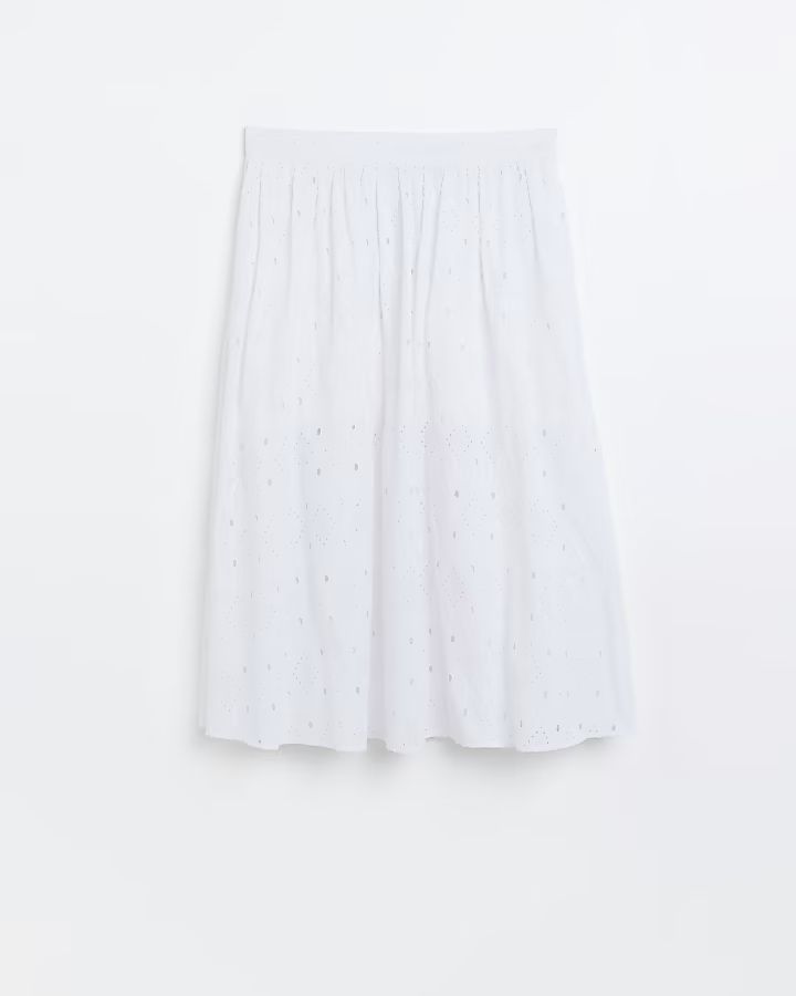 Petite white broderie midi skirt | River Island (UK & IE)