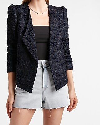 Draped Front Puff Sleeve Boucle Blazer | Express