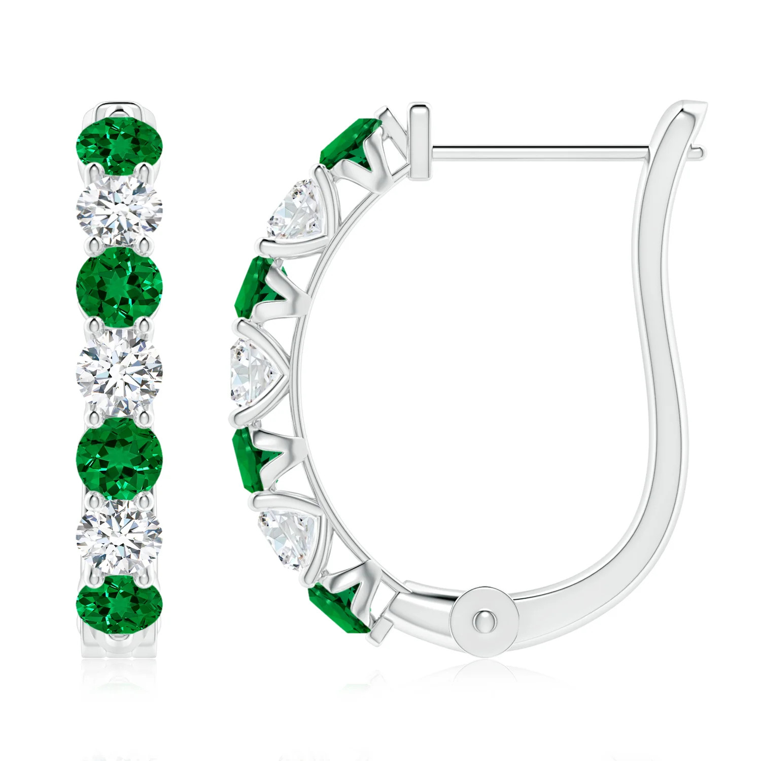 Lab-Grown Emerald and Diamond Huggie Hoop Earrings | Angara US