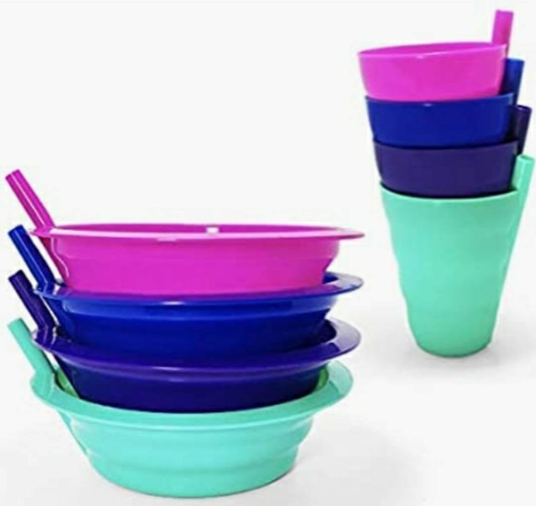 Klickpick Home Cereal Bowls with Straws and Kids Straw Cups - Set of 4 Bowls with Straws for Kids, a | Amazon (US)