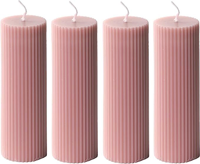 Ribbed Pillar Candles 2x6'' , Rose Scented Home Decor (4-Pack, Pink Taupe) | Amazon (US)
