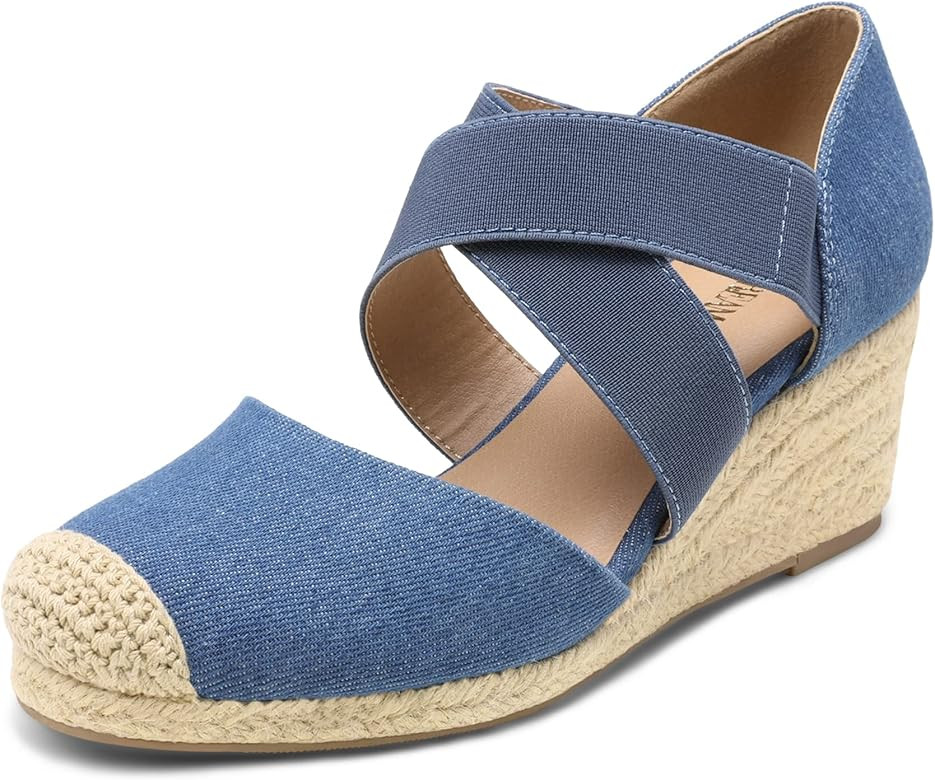 DREAM PAIRS Womens Close Toe Espadrilles Platform Slip on Elastic Criss Cross Straps Dressy Wedge... | Amazon (US)