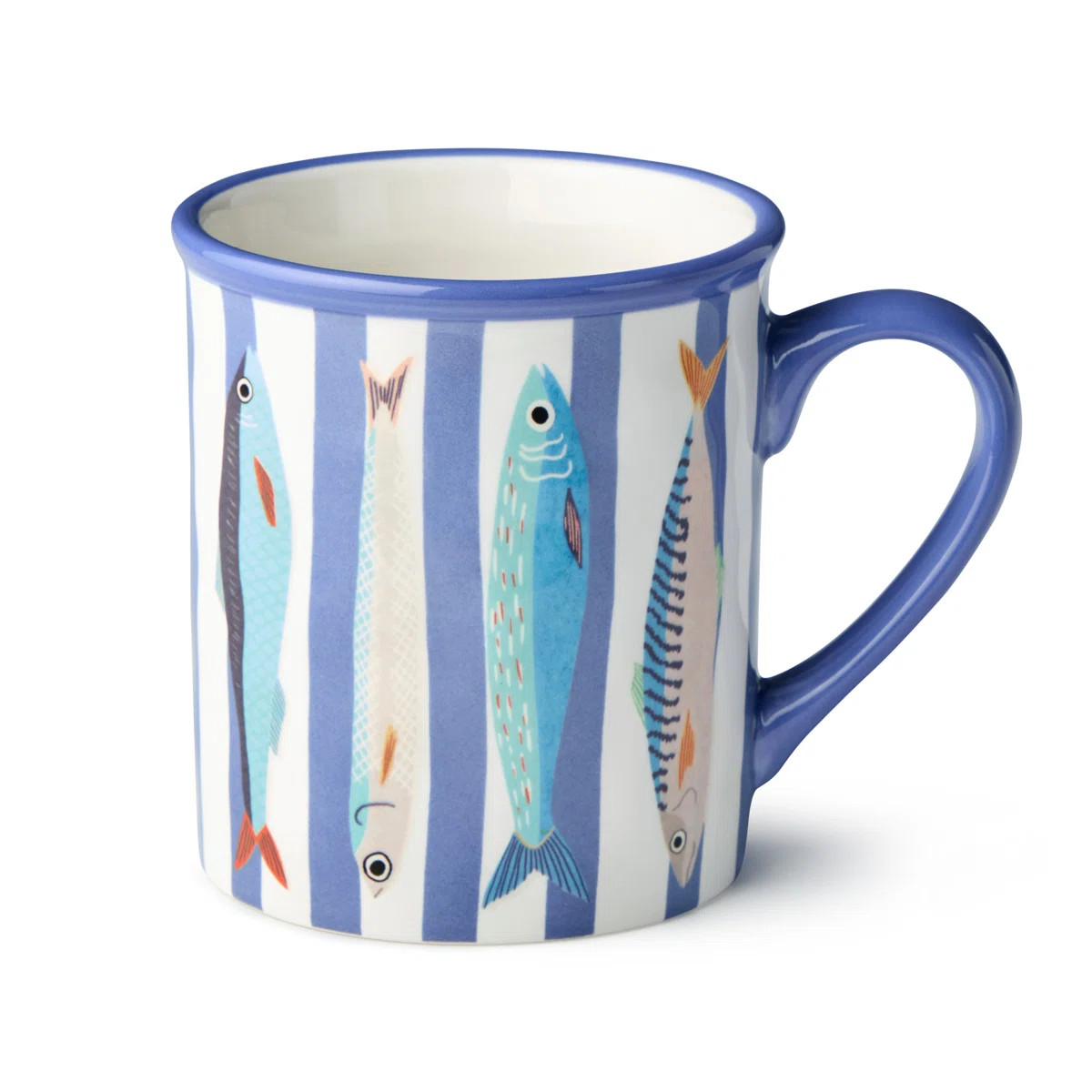 Something Fishy Ceramic Mug Set of 4, 16 oz coastal drinkware featuring colorful fish illustratio... | Wayfair North America