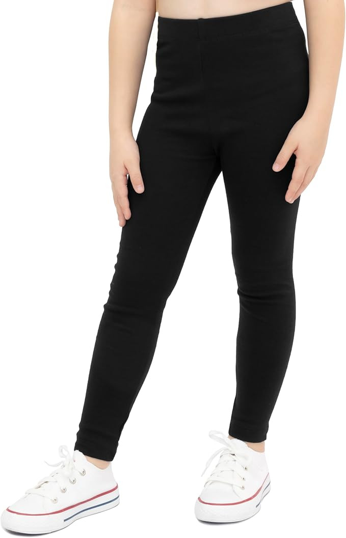 Lilax Girls' Basic Solid Full Length Cotton Soft Leggings | Amazon (US)