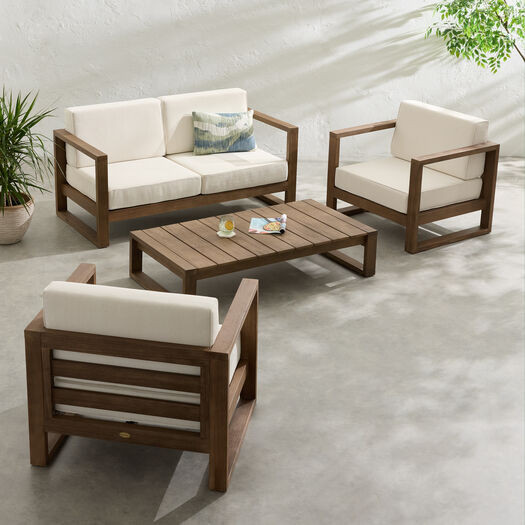 Segovia Eucalyptus 4 Piece Outdoor Patio Furniture Set with Chairs by World Market | World Market