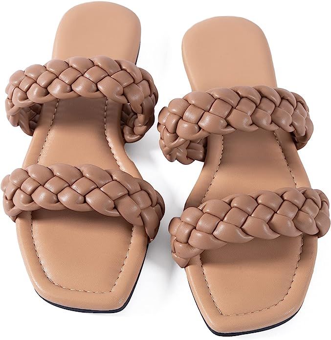Mtzyoa Women Flat Sandals Braided Leather Crossover Nude Dressy Fashion Evening Party Wedding San... | Amazon (US)