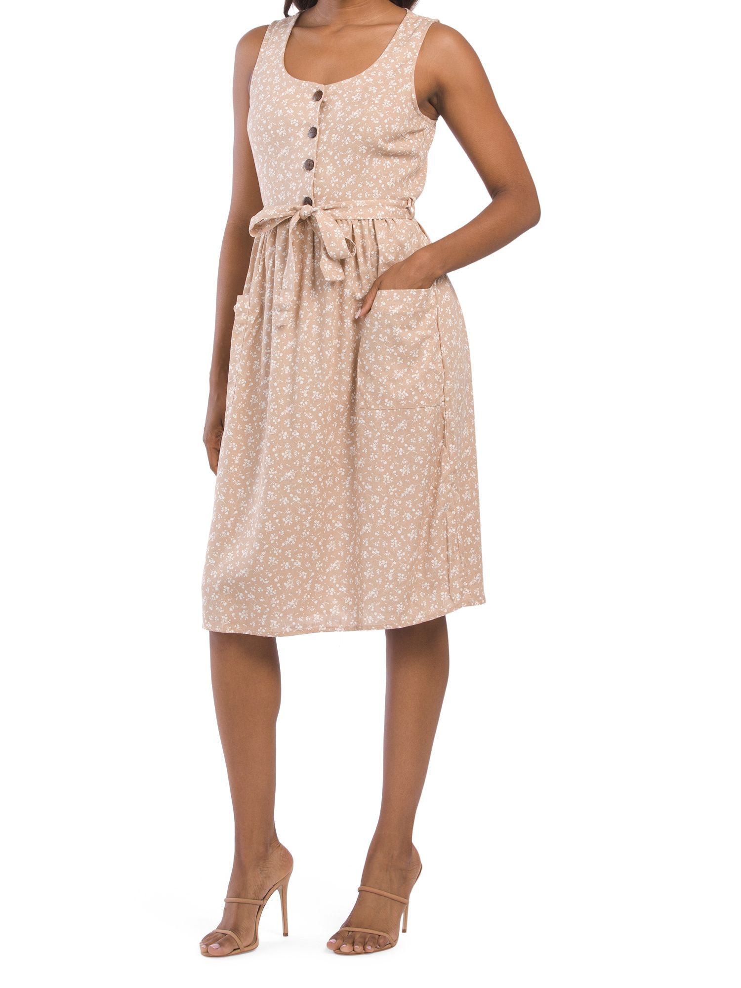 Linen Blend Sleeveless Button Down Dress | TJ Maxx