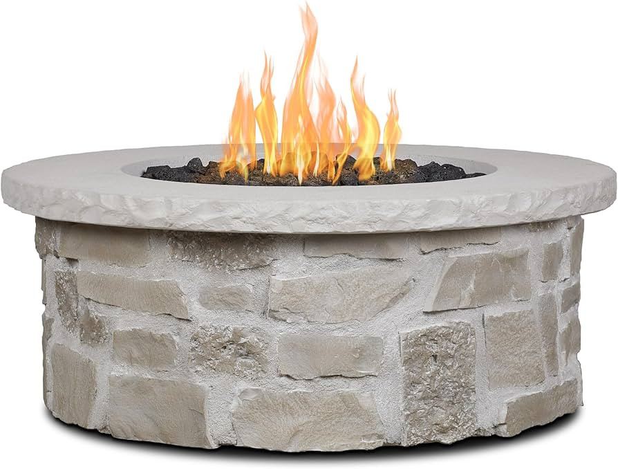 Real Flame Scottsdale 40\u201d Round Stone Propane Fire Pit Table, 50000 BTU Outdoor Gas Fireplac... | Amazon (US)
