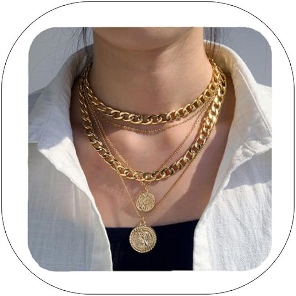 Gold Layered Necklaces for Women Statement 14K Dainty Gold Plated Trendy Diamond Cuban Link CZ Je... | Amazon (US)