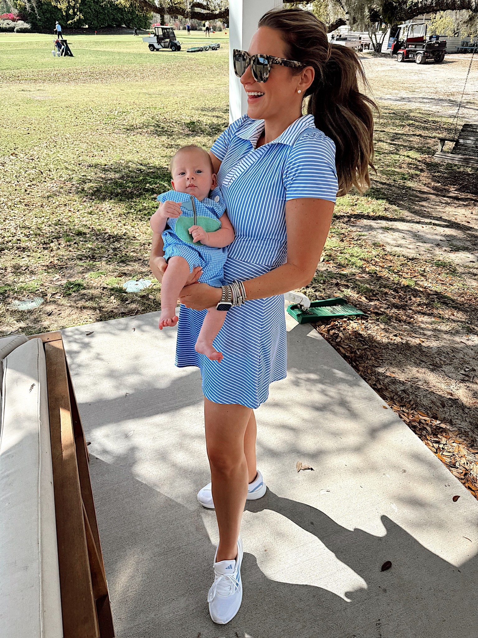 In a medium active dress, sneakers and accessories - fits tts. Storm’s golf outfit linked too! 

#LTKSeasonal #LTKBaby #LTKActive
