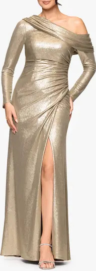 Betsy & Adam Metallic One-Shoulder Long Sleeve Gown | Nordstrom | Nordstrom
