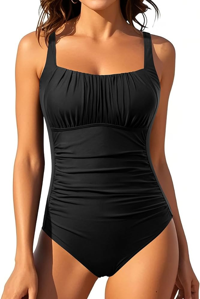 Aqua Eve One Piece Bathing Suit for Women Tummy Control Swimsuit Slimming Vintage Swimwear | Amazon (US)