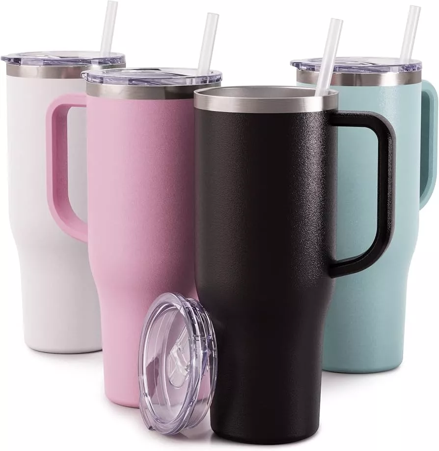 Hydrapeak Voyager 40oz Tumbler with Handle and Straw Cotton Pink