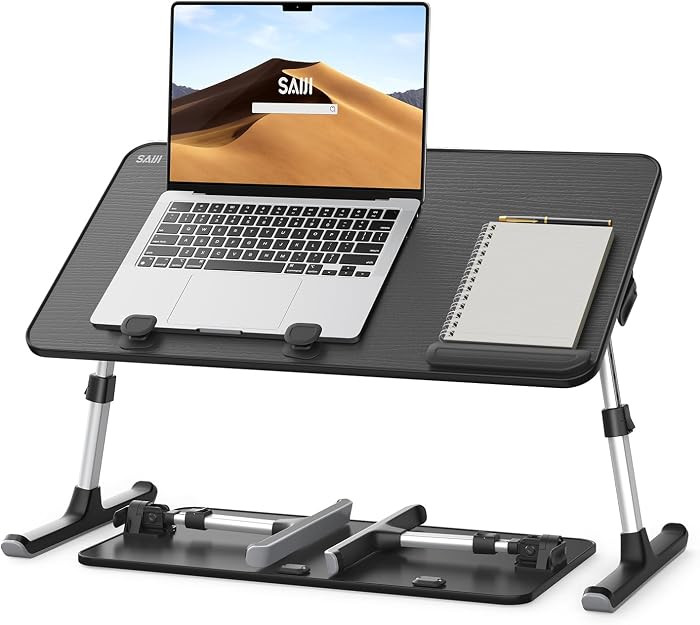 Desk, Table, SAIJI Adjustable Laptop Stand, Breakfast Tray, 5 Heights, 4 Angles, Stable Folding T... | Amazon (US)
