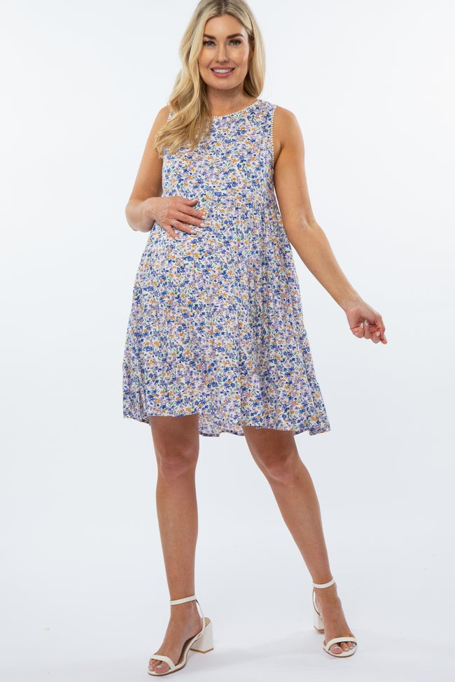 Ivory Floral Crochet Trim Tiered Maternity Dress | PinkBlush Maternity