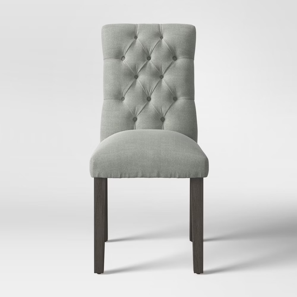 Brookline Tufted Dining Chair Glacier with Wood Finish - Threshold | Target