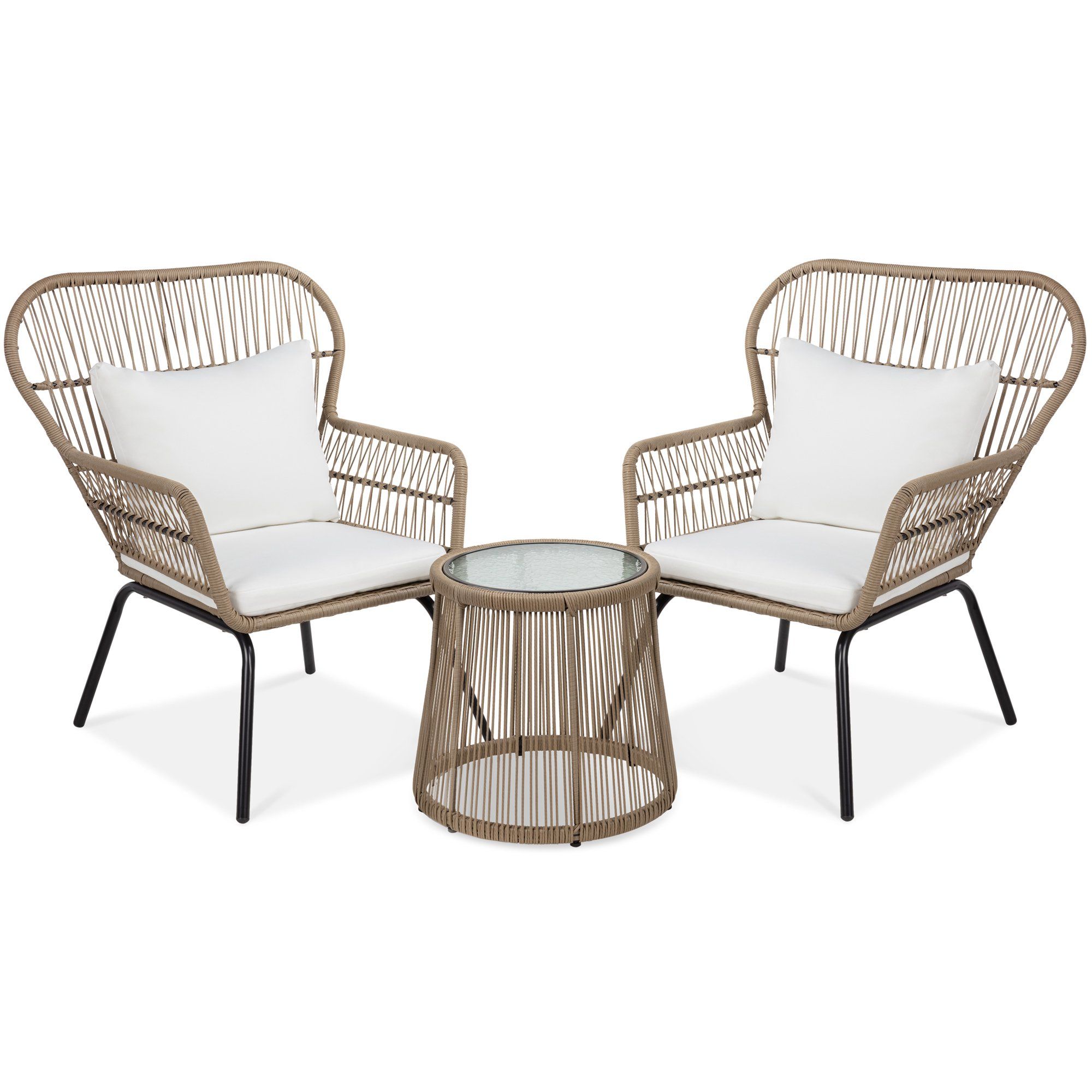 Best Choice Products 3-Piece Patio Wicker Conversation Bistro Set w/ 2 Chairs, Glass Top Side Tab... | Walmart (US)