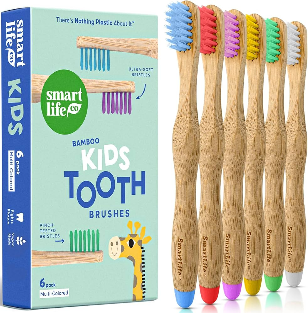 Kids Bamboo Toothbrushes (6 Pack) - Extra Soft Bristles For Toddlers Teeth | Zero Waste Biodegrad... | Amazon (US)