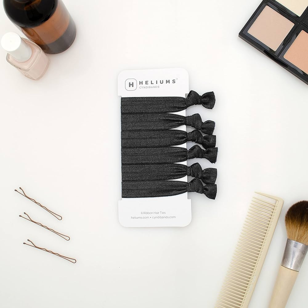 Cyndibands Gentle Elastic Knotted Ribbon Ponytail Holders Hair Ties 6-pack (All Black) | Amazon (US)