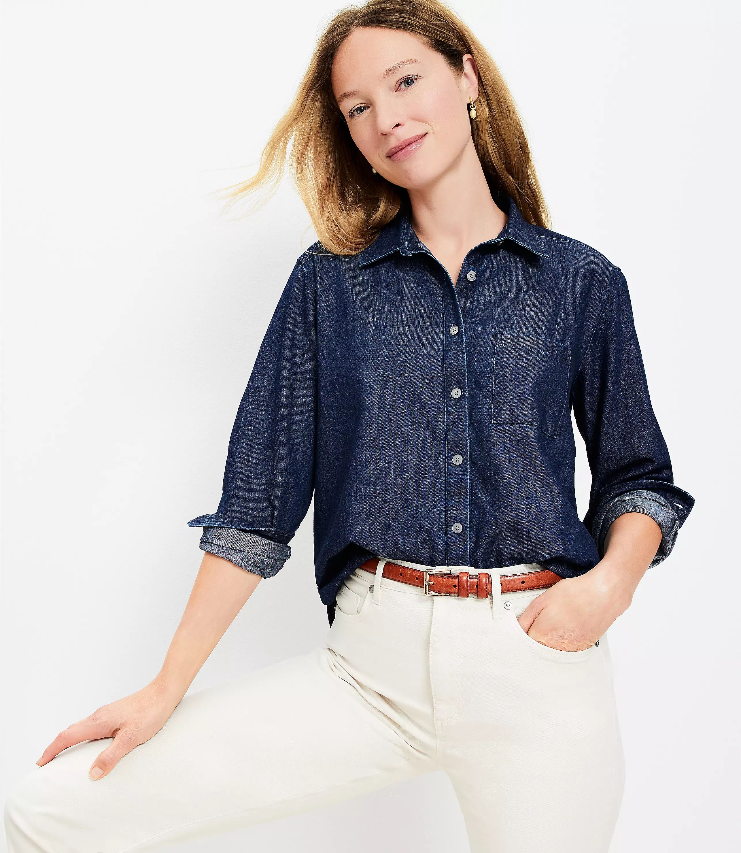 Chambray Relaxed Shirt | LOFT