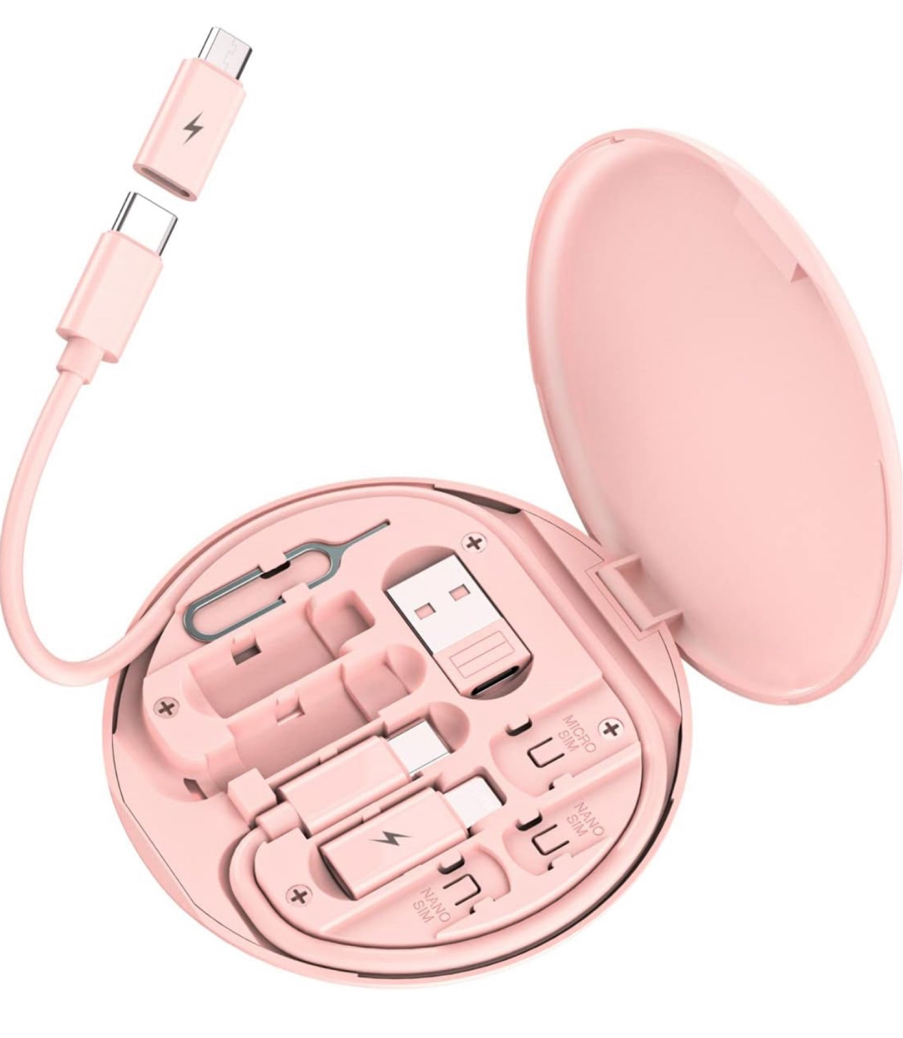 Multi USB Charging Adapter Cable Kit, USB C to Lighting Adapter Box, Conversion Set USB A & Type C to Male Micro/Type C/Lightning, Data Transfer, Card Storage, Tray Eject Pin, Phone Holder (Blue)

#LTKtravel