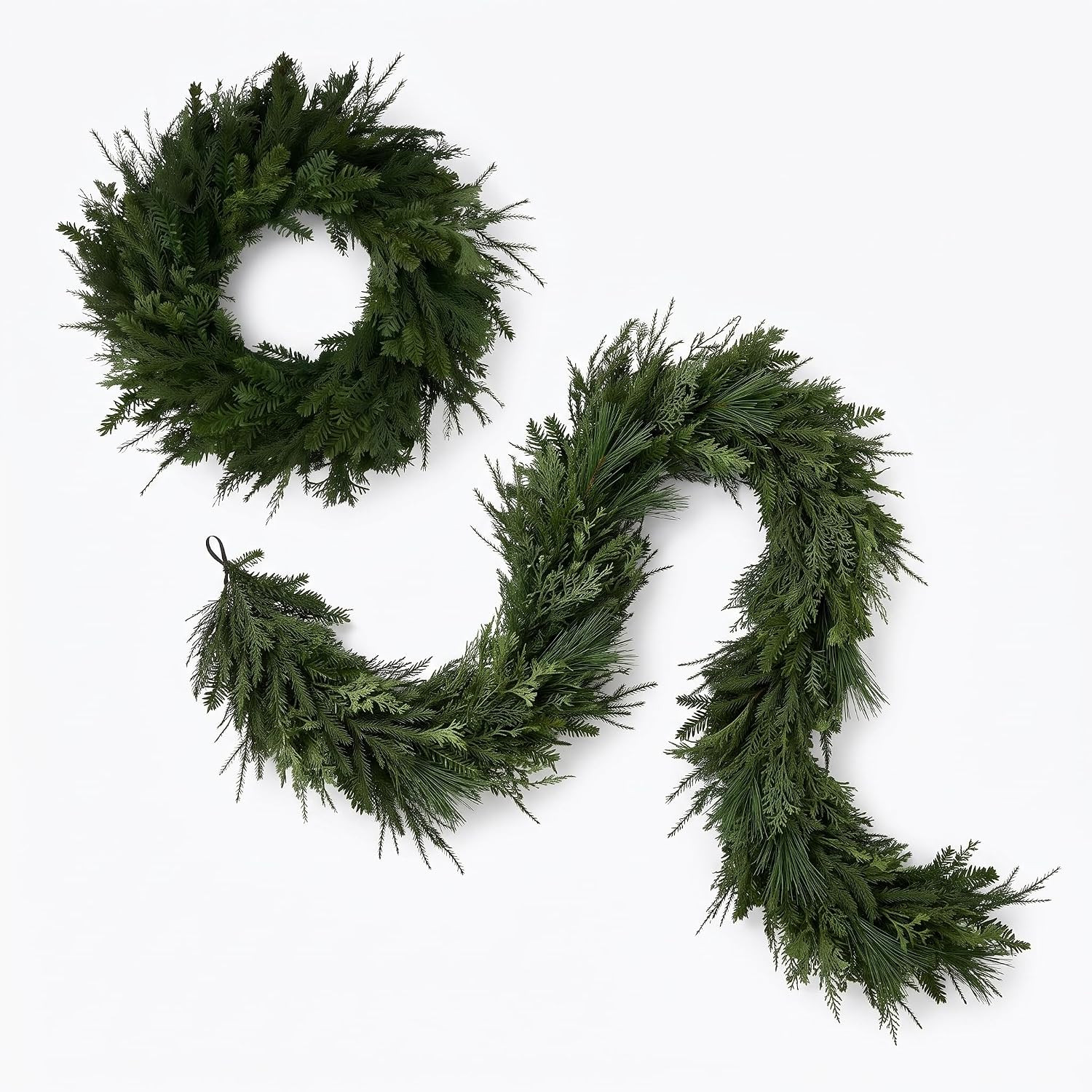 24-Inch Mixed Pine & Juniper Wreath + 9-Ft Grand Luxe Garland, Artificial Christmas Greenery Bundle for Door, Mantel, Staircase & Holiday Home Decor | Amazon (US)