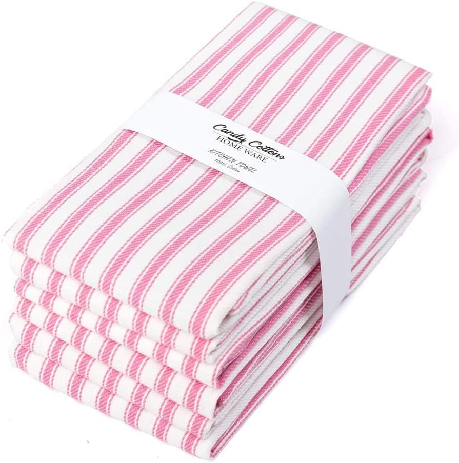 Candy Cottons Set of 6 Kitchen Dish Towels, 100% Cotton Kitchen Towels, with Hanging Loop, Dishcloth | Amazon (US)