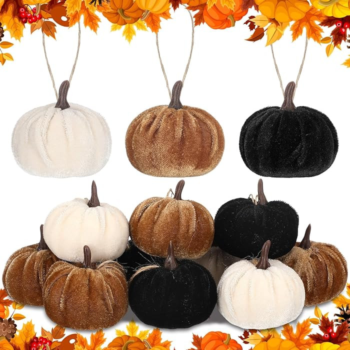 Vercraft 12 Pcs Fall Pumpkin Hanging Ornament 2 Inches Velvet Pumpkins Thanksgiving Tree Decorati... | Amazon (US)