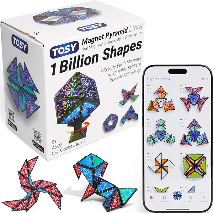 TOSY Magnet Pyramid Stone - 1 Cube Transforms into 1 Billion Shapes, 14 pcs (12 Puzzle pcs and 2 ... | Amazon (US)