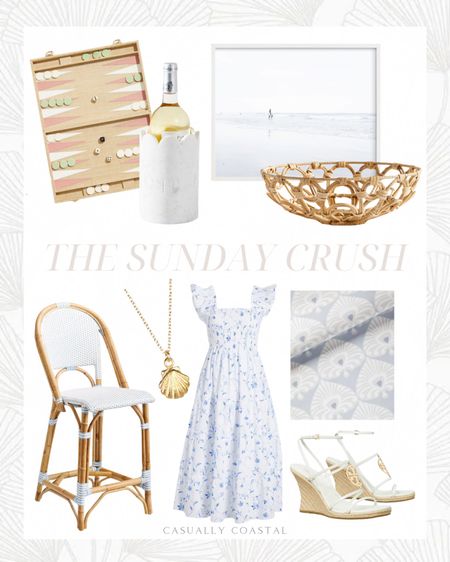 The Sunday Crush 

Coastal finds, coastal style, coastal home, Serena & Lily, beach style, beach home, coastal interiors, coastal decorating, beach house style, home, white dress, vacation outfits, dress, vacation outfit, resort wear, Serena & lily bar counter stool, bar stool, serving bowl, tiny shell necklace, gold necklace, gold jewelry, espadrille wedge sandal, raffia backgammon game, scalloped marble wine chiller, blue dress 

#LTKstyletip #LTKSeasonal #LTKhome