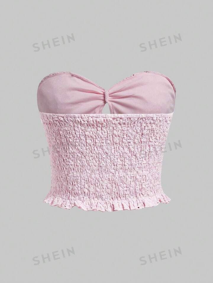 ROMWE Kawaii Sweet And Sexy Bowknot Decorated Lace Women's Tube Top | SHEIN