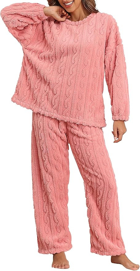 Pajamas for Women Sets Soft Comfy Fluffy Pajama Fleece Pullover Ribbed Pjs Warm Plush Lounge Slee... | Amazon (US)