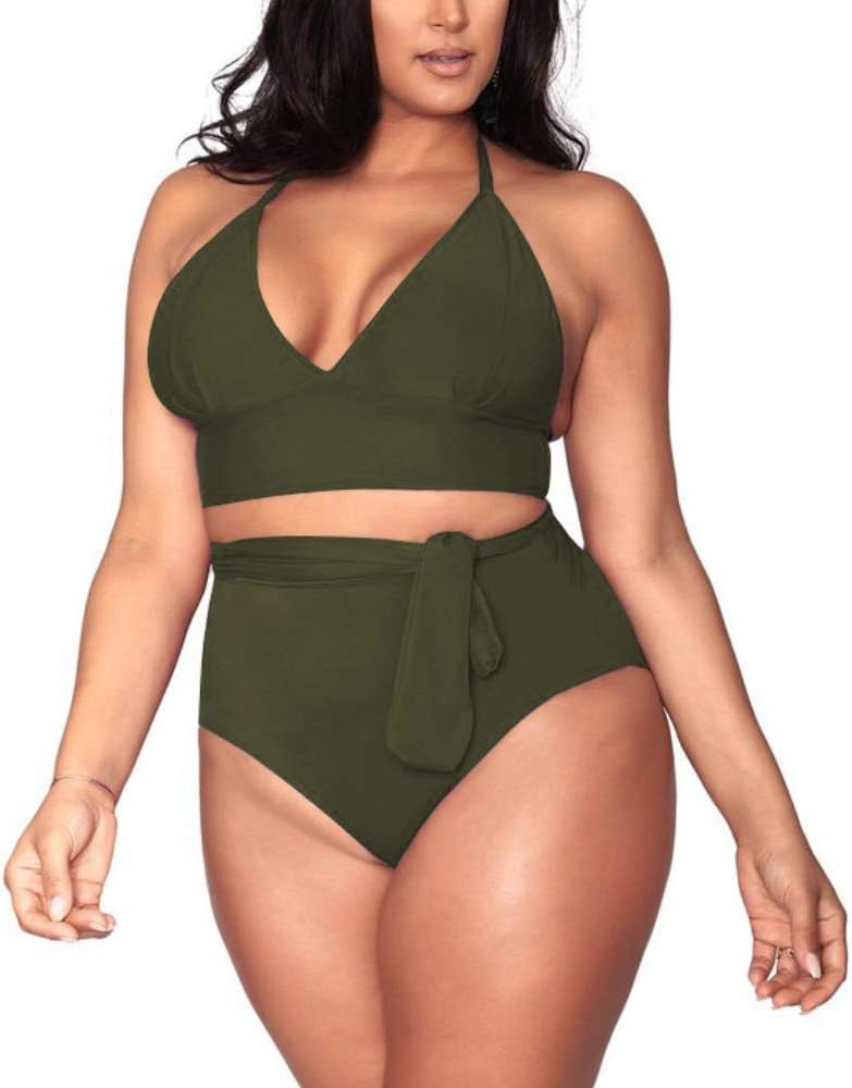 Sovoyontee Women's Plus Size High Waisted Tummy Control Swimwear Swimsuit Full Coverage | Amazon (US)