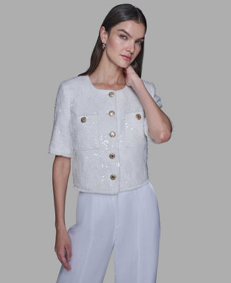 Women's Crew Neck Front Button Jacket | Macy's