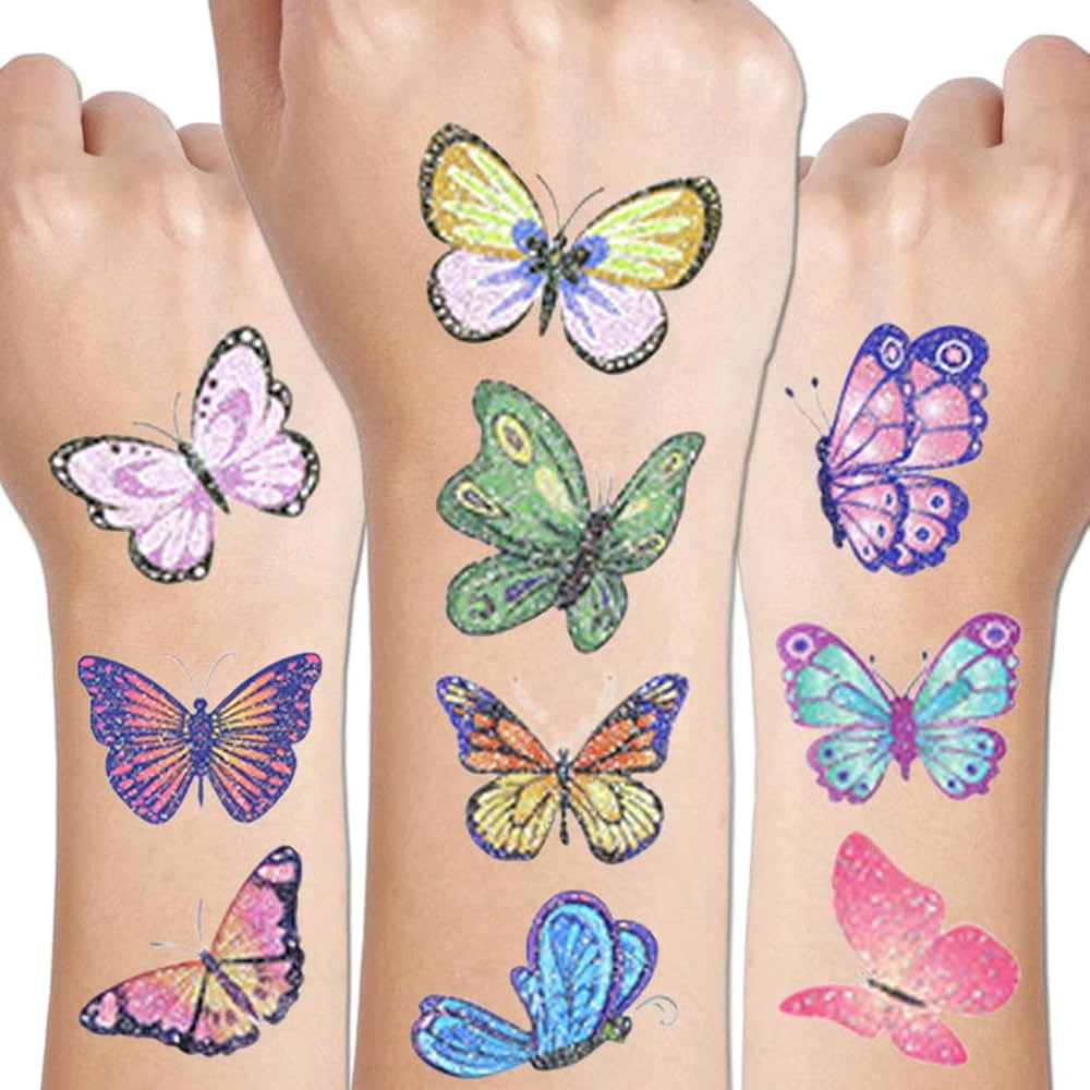 Glitter Butterfly Tattoos for Girls - 110 PCS Glitter Butterfly Temporary Tattoos for Girls Birth... | Amazon (US)