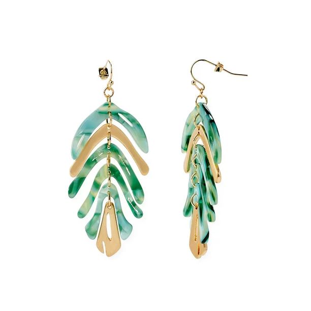 Scoop Women’s 14K Gold Flash-Plated Satin Green Leaf Earrings | Walmart (US)